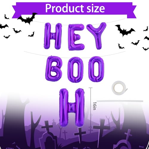16 Inch Purple Hey Boo Foil Banner Balloons Halloween Party Decorations