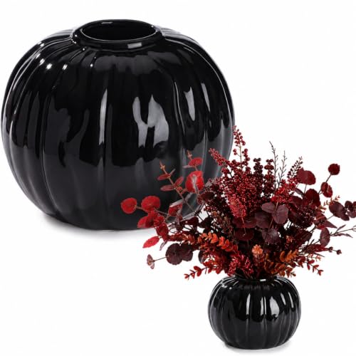 Black Pumpkin Flower Vase - 5.5-Inch Ceramic Fall Decor & Centerpiece
