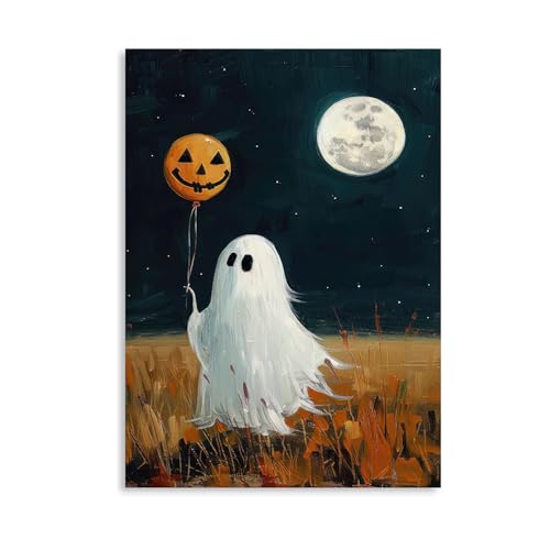Halloween Ghost Canvas Wall Art - Moon Walk Variation 32x24 Inches
