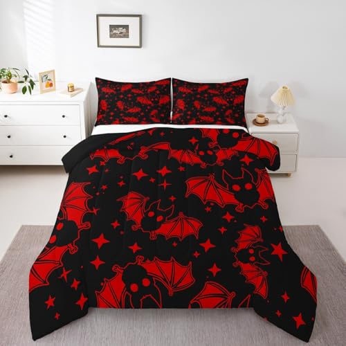 Halloween Bat Bedding Set Full Size Cartoon Animal Comforter with Glitter Stars - Multi 43