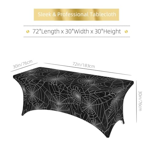 Halloween Spider Web Fitted Tablecloth - 6Ft Rectangular Stretch Spandex Cover with Variation 3x1 Inches