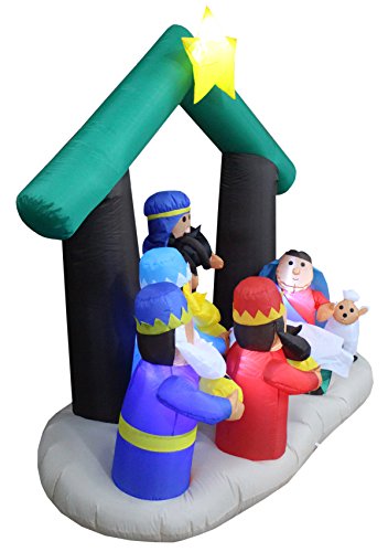 6 Ft Inflatable Nativity Scene with Three Kings Sheep & Cattle – Christmas Holiday Yard Decor