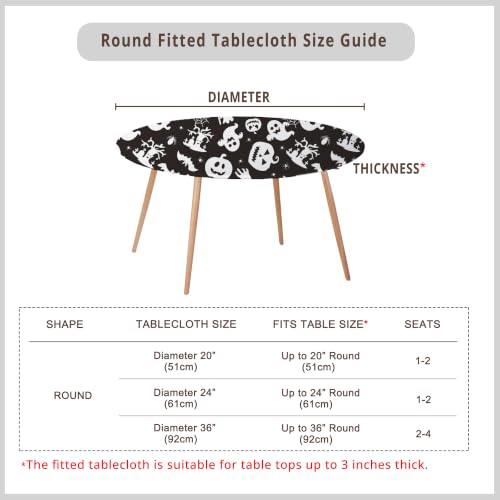 Halloween Fitted Round Tablecloth 20 Inch Set of 2 Elastic Spandex Fabric Pumpkin Ghosts