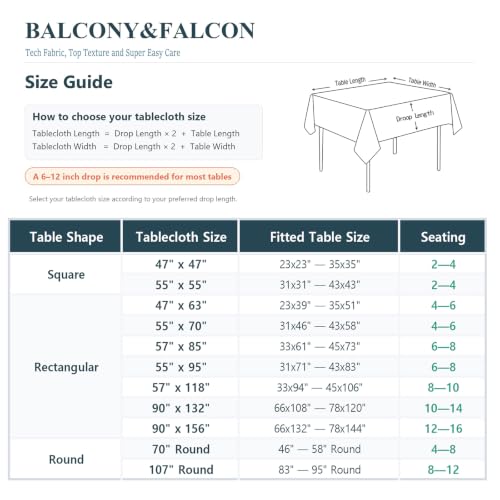 Waterproof Charcoal Grey Rectangle Table Cloth 107" for Indoor & Outdoor Use - BALCONY & FALCON