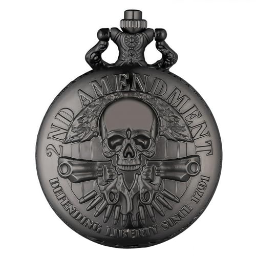 Black Obsidian Scrying Mirror in Pocket Watch Shell Halloween Skull Variation
