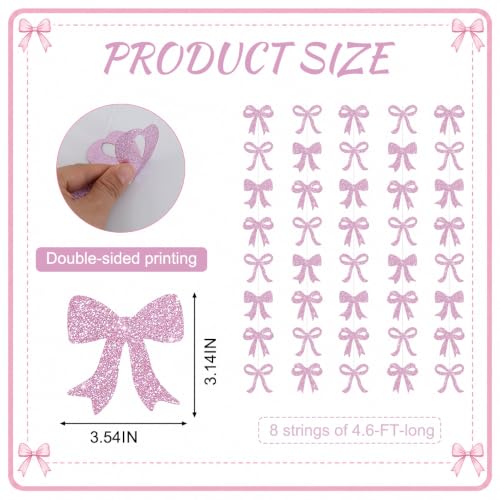 Pink Glitter Bow Garland - 8 Pack Hanging Streamers for Baby Shower & Party Decor - Variation of THIS Listing