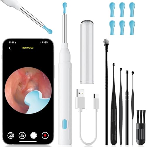 Ear Wax Removal Tool with Camera 1296P HD, Wireless Ear Scope Kit with 8 Tips - Cream Milky