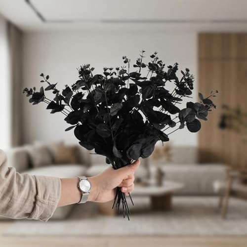 Artificial Black Eucalyptus Stems 12 Pcs 14 Inch Faux Eucalyptus Branches for Decor