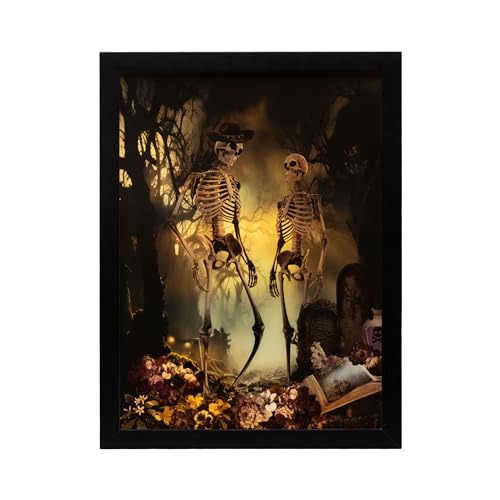 Spooky Skeleton Halloween Wall Decor with Built-In LED Lights - 16x12 Inch Frame