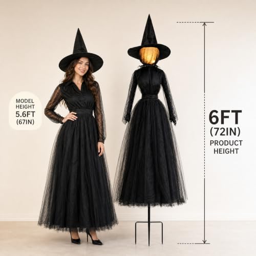 Halloween Witch Decorations Outdoor Set - 6 FT Black Holding Hands Witches with Glowing Faces, Lighted Yard Prop