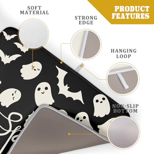 Halloween Dish Drying Mat for Kitchen Counter 18x24 Black Spooky Ghost Reversible Microfiber Absorbent Protector - Variation of THIS listing