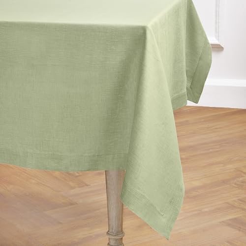 Pure Linen Tablecloth 54 x 72 Inches - Olive Chambray, Handcrafted, OEKO-TEX Certified