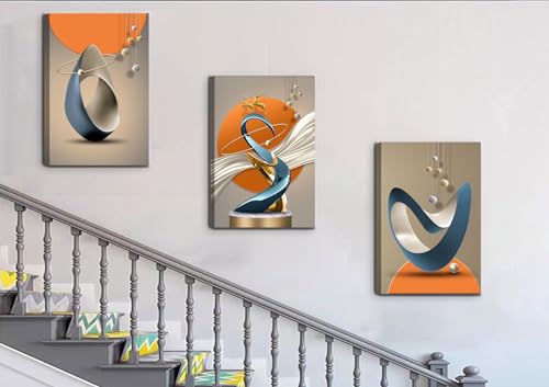Yellow Gold 16x24in Canvas Wall Art Set of 3 Modern Abstract Deer Decor