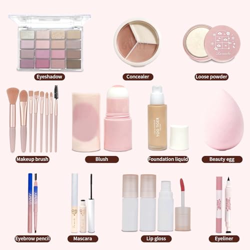 All-in-One Makeup Kit for Women - Complete Cosmetic Set with Eyeshadow, Lip Gloss, Foundation & Brushes