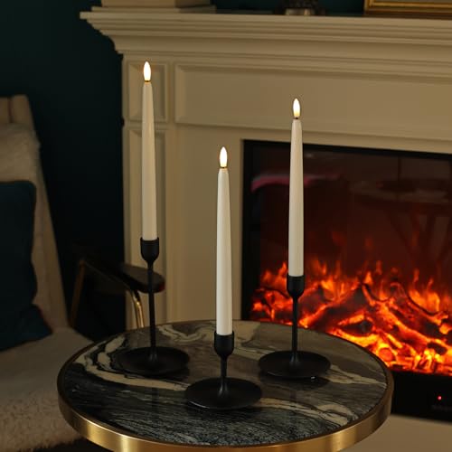 Battery Operated Flameless Taper Candles Set - Remote, Timer, Dimmer, Ivory, 11 Inch