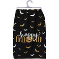 Halloween Dish Towel - Bat Design, Cotton, Black, Happy Halloween