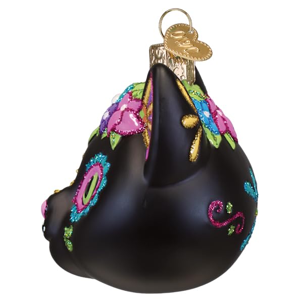 Dia De Los Muertos Cat Glass Ornament - Handcrafted Holiday Decoration