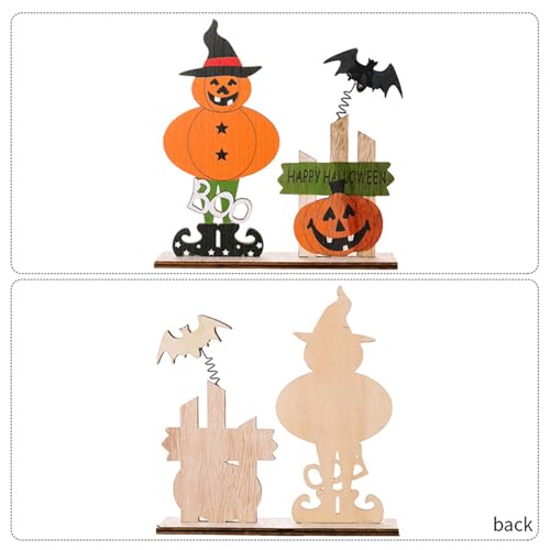 Halloween Wooden Centerpiece Signs Set - Pumpkin & Skull Table Decorations