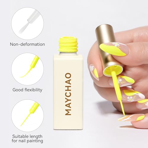 Neon Yellow Gel Liner Nail Art Polish with Built-in Thin Brush - 8ml