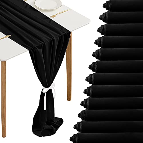 Black 12-Pack 10ft Chiffon Table Runners - Boho Rustic Wedding Party Decor