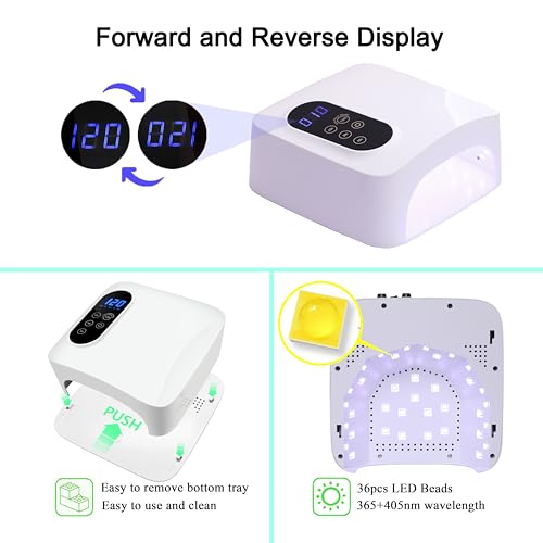 Cordless 72W LED Nail Lamp - Rechargeable Gel Dryer with 4 Timer Settings - White