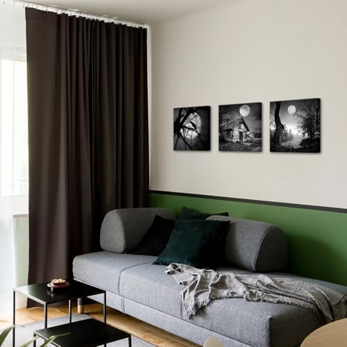 Nachic Wall Spooky Forest Canvas Wall Art - Black Halloween Gothic Decor - 3 Pieces