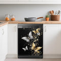 Magnetic Dishwasher Cover Decal Gold Silver Butterfly - Kitchen Decor 23x26 Inch