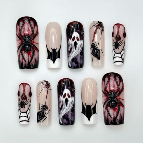 Halloween Press On Nails Long Coffin Goth Fake Nails Set A-1 - Spooky Gothic Design
