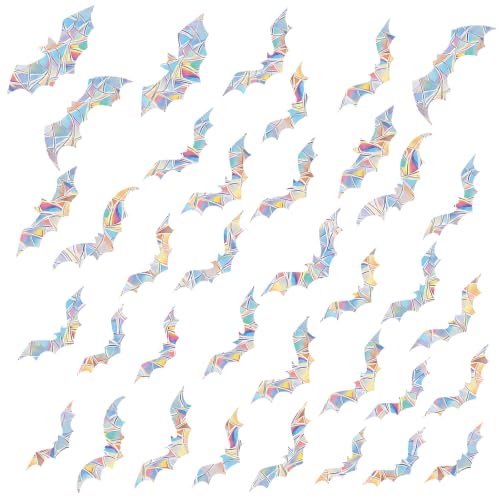 iKopink 58PCS Halloween Window Clings - Transparent Bat Window Stickers with Rainbow Effect