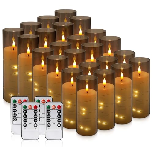 24 Pack Flameless Flickering LED Candles with Timer - Grey, Safe Battery Operated Decor