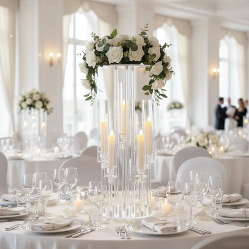 Clear Acrylic 2-in-1 Candelabra and Centerpiece Stand - 23.6 Inch, Variation: Clear