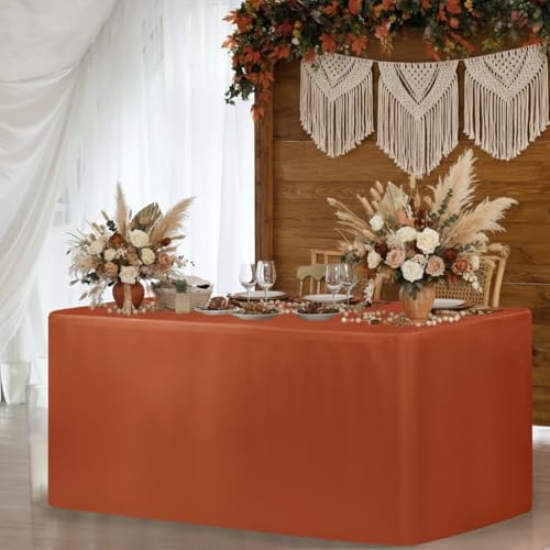 Rust Fitted Tablecloth for 8ft Tables - 4-Pack, 30x96 Inch, Fall Festival Decor