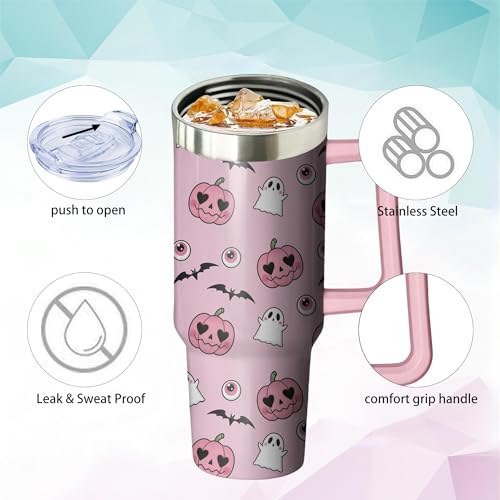 Pink Pumpkin 40oz Halloween Insulated Stainless Steel Tumbler with Handle & Straw