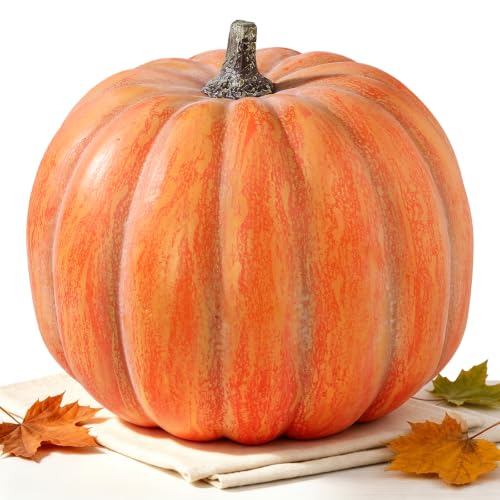 Artificial Pumpkin Decor - Large 13x11 Inch Autumn Fall Decoration - Round Variation
