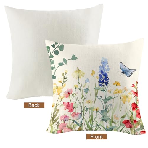Spring Pillow Covers 20x20 Inch Set of 4 - Floral Farmhouse Decorative Pillowcases - Spring / 20" x 20" (Pack of 4)