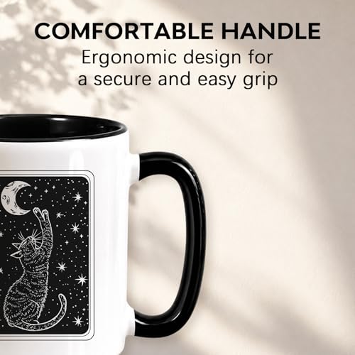 Black Cat Ceramic Mug 15 Oz Witchy Moon Gothic Coffee Cup - Cat Variation