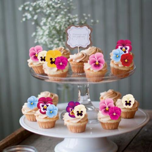 Edible Flower Cupcake Toppers 64 Pack for Hawaiian & Wedding Themes - Variation 15