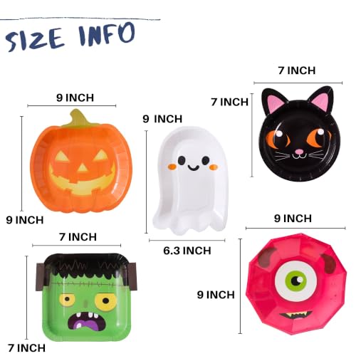 Halloween Paper Plates Bulk Pack - 50 Count Ghost Pumpkin Party Supplies