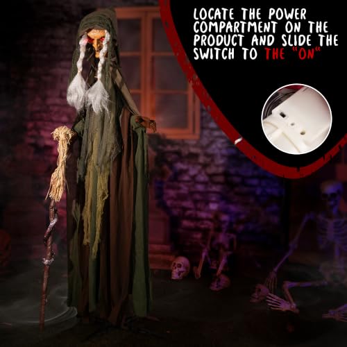 Animated 69-Inch Talking Witch Halloween Prop with Sound & Light-Up Eyes