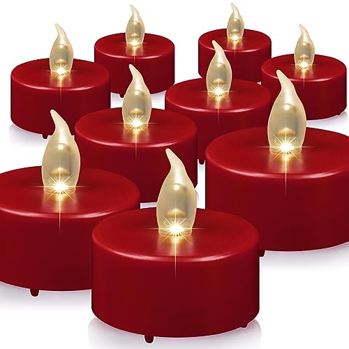 Flameless LED Tea Light Candles Bulk 24 Pack Red Flickering Battery Operated