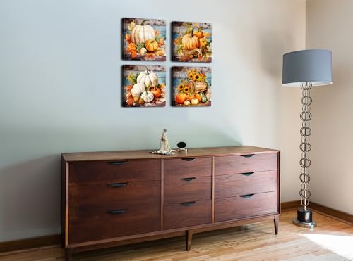 Autumn Pumpkin Wall Art Set - 12x12 Inch Farmhouse Canvas Prints - Variation of Pumpkin-3