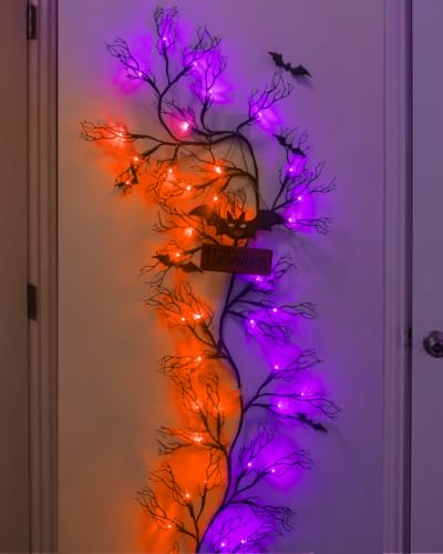 8 Modes 6 Ft Halloween Vine Lights with Purple & Orange LEDs, Timer, Battery Operated