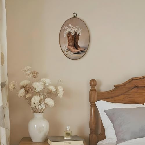 Western Cowgirl Oval Wall Art Decor with Cowgirl Boot Variation