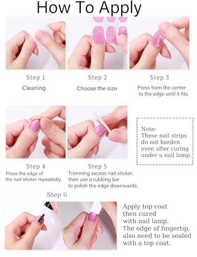 Pink Ombre Gel Nail Strips No UV, Long Lasting Nail Wraps - 22 Sheets with Prep & File