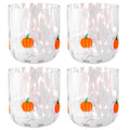 Thanksgiving Pumpkin Glass Cup Set - 14 oz Stemless Drinkware, 4 Pcs