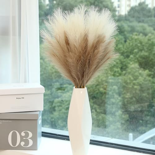 Artificial Pampas Grass Stems - 9 Pack, 38 Inch Long Fluffy Faux Decor Beige & Taupe