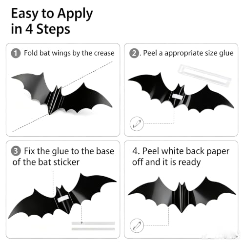 60 Pcs 3D Halloween Bat Decorations Set - Removable Wall Decor for Party & Home - Variation of THIS listing