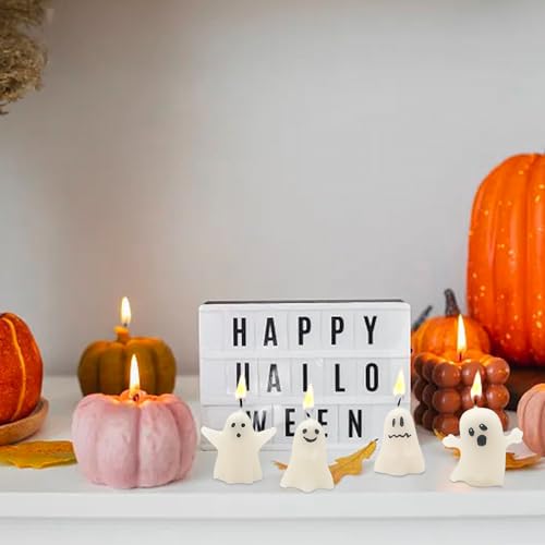 Halloween Ghost Candles Set - 4 Cute Votive Candles for Fall & Halloween Decor - Style 4