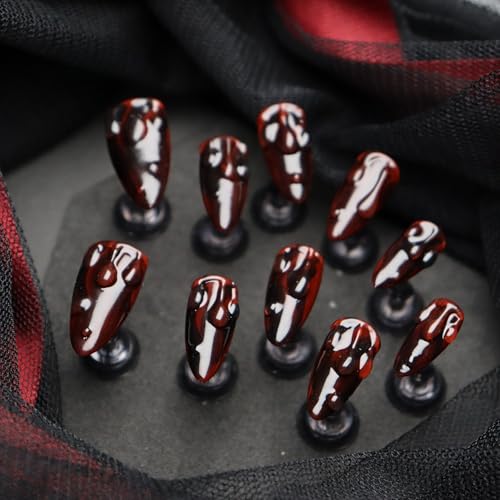 Halloween Blood Droplet False Nails S - Red Glossy Almond Fake Nails