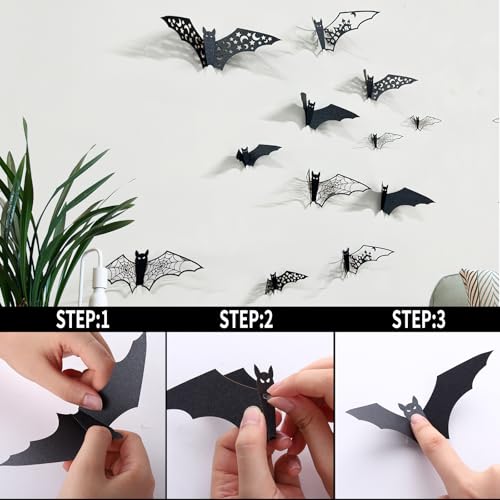 Halloween 3D Bat Wall Decals - Spooky Indoor Party Decorations, 24 Pieces